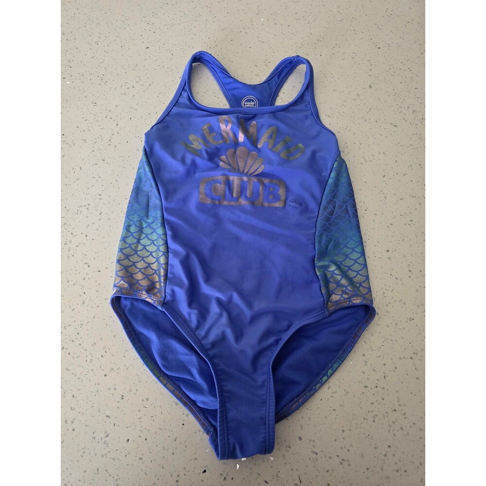 Wonder Nation Girls One Piece Swimsuit Blue Ombre Racerback Size 7/8